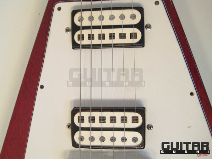 Vintage 1975 Electra 2236 Flying Wedge V Electric Guitar with Original Hardshell Case wine red burgundy finished mahogany body with two original double coil humbucking pickups and chrome hardware [GUITAR SUSHI] Maintaining a wide-stance since 2006 | www.guitarsushi.com