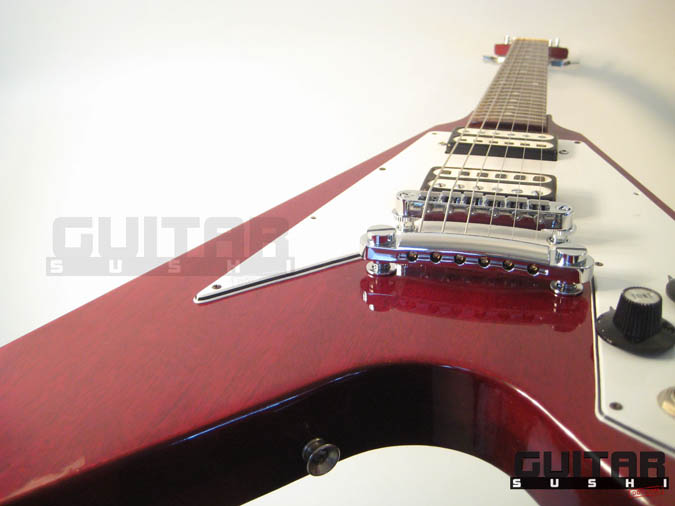 Vintage 1975 Electra 2236 Flying Wedge V Electric Guitar with Original Hardshell Case wine red burgundy finished mahogany body with two original double coil humbucking pickups and chrome hardware [GUITAR SUSHI] Maintaining a wide-stance since 2006 | www.guitarsushi.com