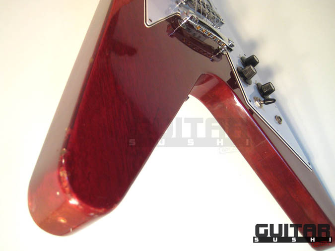 Vintage 1975 Electra 2236 Flying Wedge V Electric Guitar with Original Hardshell Case wine red burgundy finished mahogany body with two original double coil humbucking pickups and chrome hardware [GUITAR SUSHI] Maintaining a wide-stance since 2006 | www.guitarsushi.com