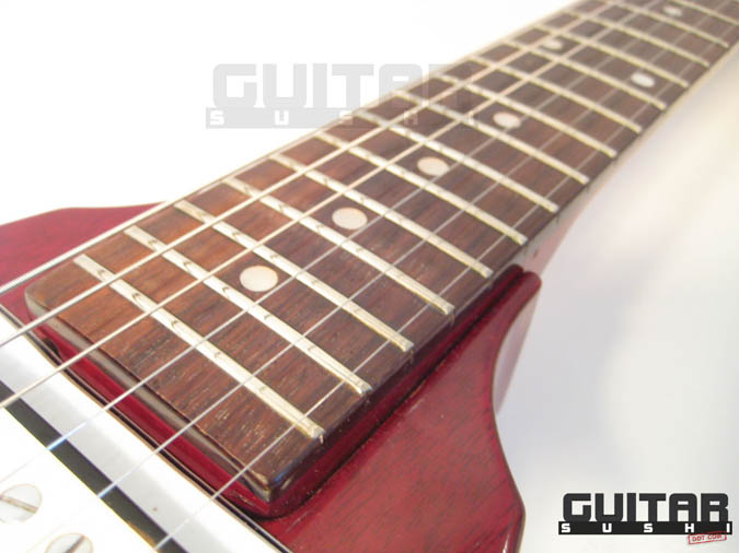 Vintage 1975 Electra 2236 Flying Wedge V Electric Guitar with Original Hardshell Case wine red burgundy finished mahogany body with two original double coil humbucking pickups and chrome hardware [GUITAR SUSHI] Maintaining a wide-stance since 2006 | www.guitarsushi.com