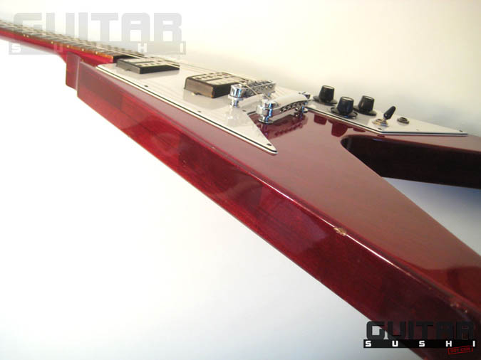 Vintage 1975 Electra 2236 Flying Wedge V Electric Guitar with Original Hardshell Case wine red burgundy finished mahogany body with two original double coil humbucking pickups and chrome hardware [GUITAR SUSHI] Maintaining a wide-stance since 2006 | www.guitarsushi.com