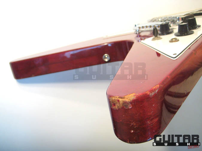 Vintage 1975 Electra 2236 Flying Wedge V Electric Guitar with Original Hardshell Case wine red burgundy finished mahogany body with two original double coil humbucking pickups and chrome hardware [GUITAR SUSHI] Maintaining a wide-stance since 2006 | www.guitarsushi.com