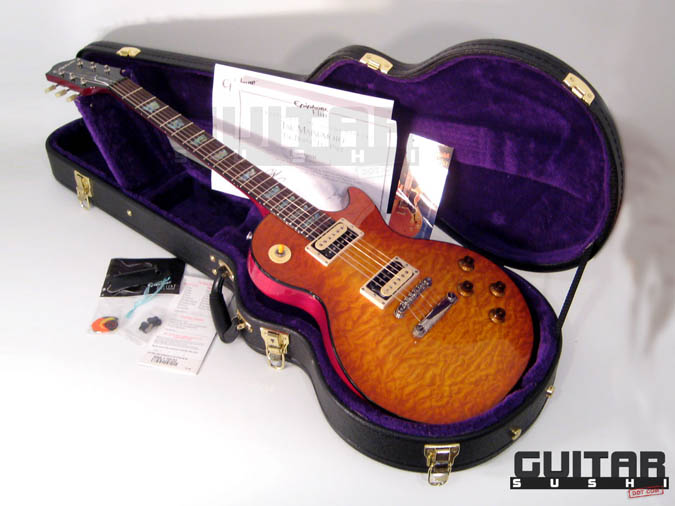 Epiphone Elite 2005 Elitist Tak Matsumoto Les Paul Tak Burst 6 string Electric Guitar includes Certificate of Authenticity (COA), Original Signature Hardshell Case, Truss Key, Original hang-tags and more... [GUITAR SUSHI] Maintaining a wide-stance since 2006 | www.guitarsushi.com